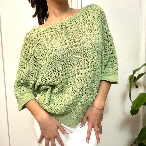Designer  Knit Crochet Sweater Green Size Small - Picture 3 of 8